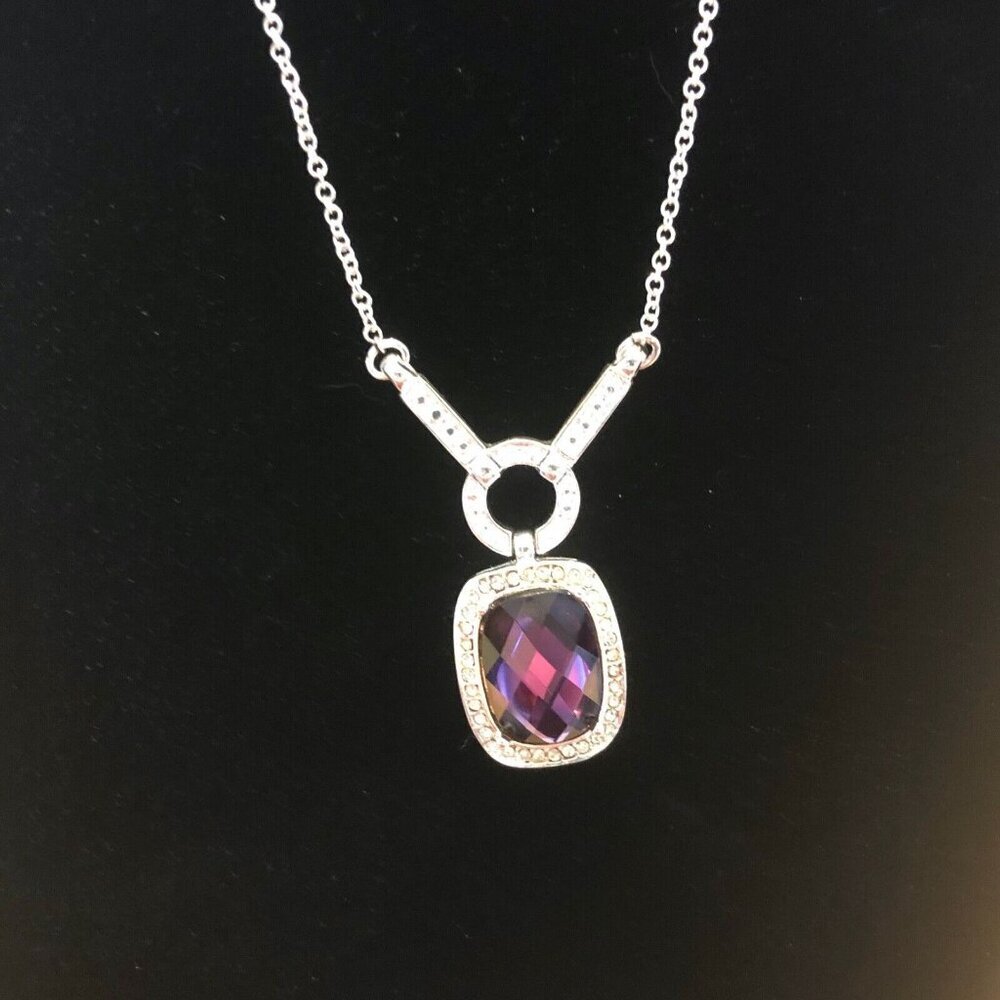 Avon Statement Necklace‎ Monaco Nights Purple Rhinestone Silver Tone Pendant